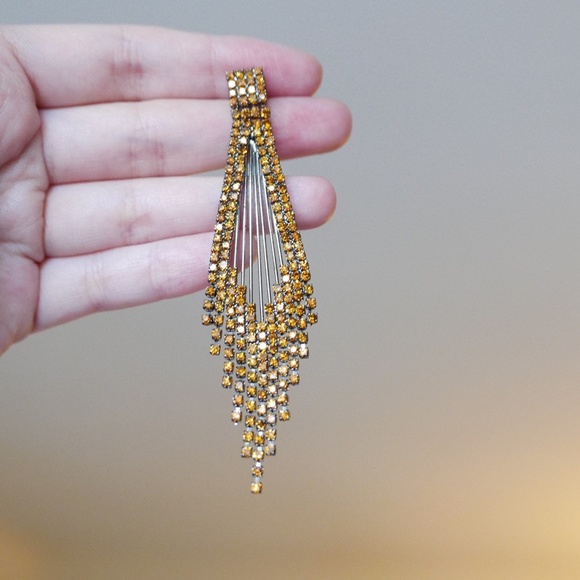 Orange Rhinestones Earring - Picture 5 of 7